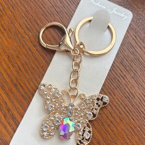 Stunning crystal rhinestone Gold Butterfly Keychain or Bag Charm